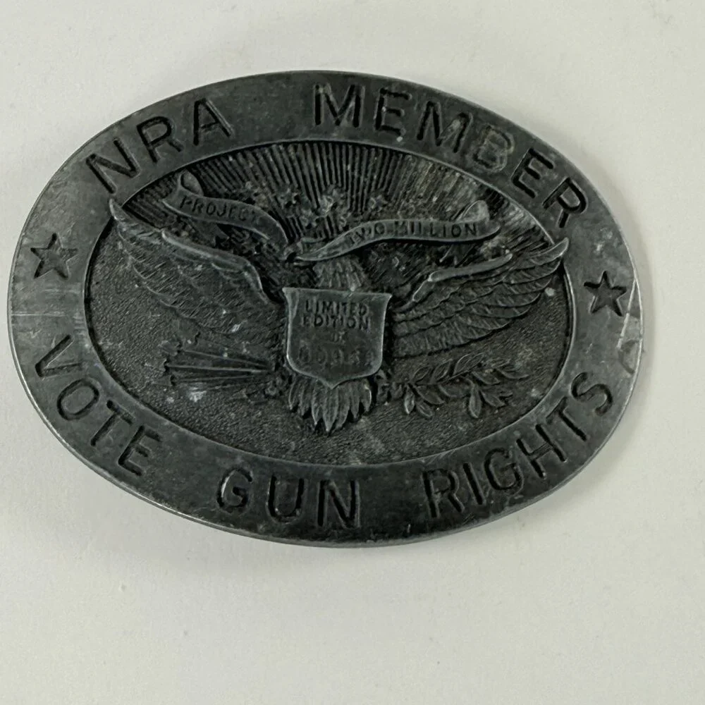 Vintage NRA Member Vote Gun Rights Oval Pewter Metal Belt Buckle Limited